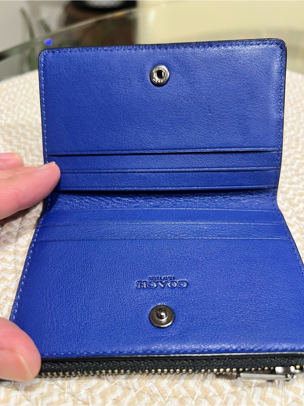 Coach Slim Snap Wallet with zipper pocket in blue